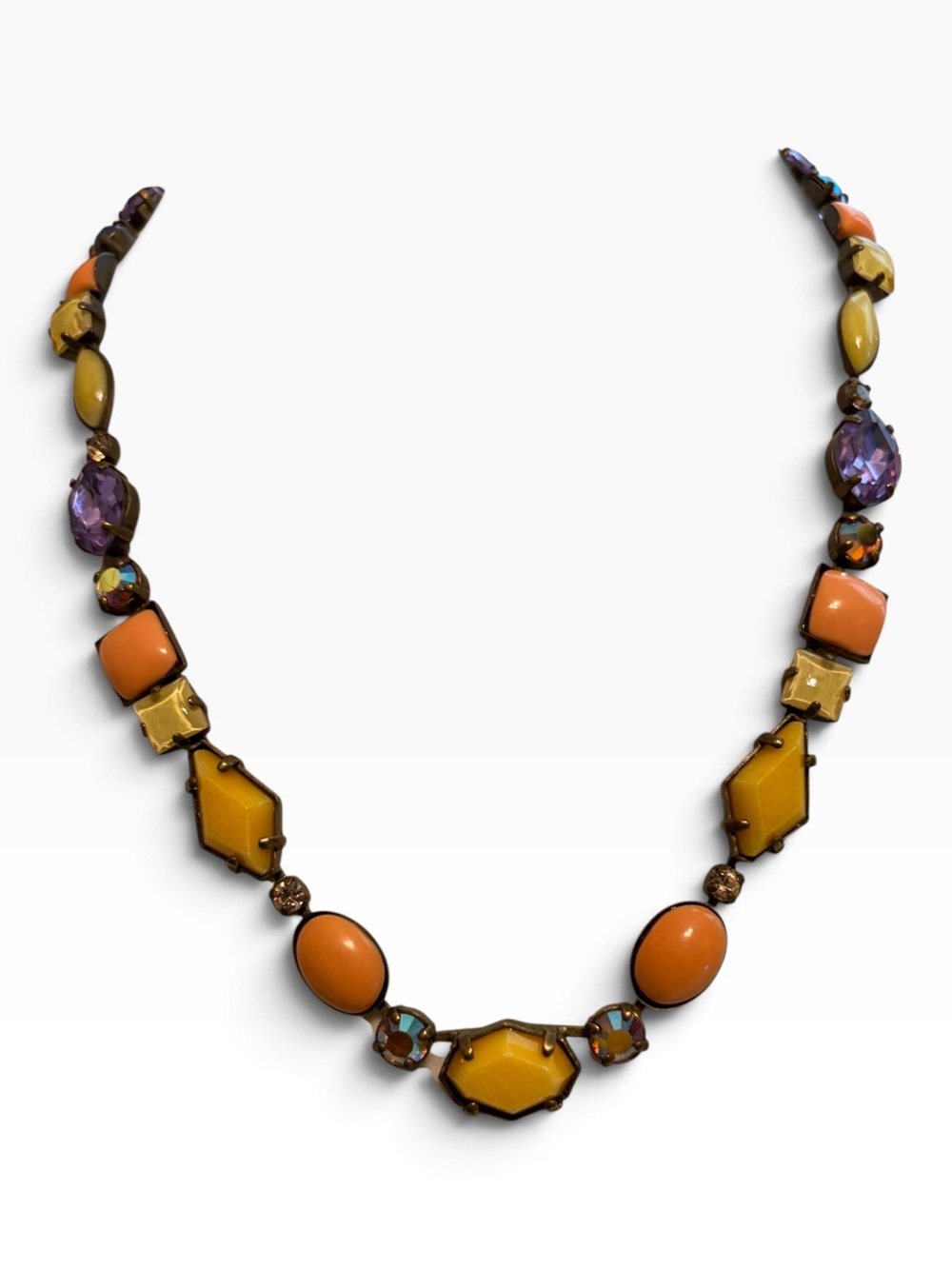 Sorrelli vintage signed orange yellow purple crystal statement necklace